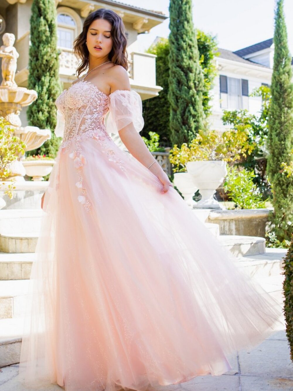 NEW BLUSH Tulle Evening Gown Floor Length Formal Elegant Stunning 8042J